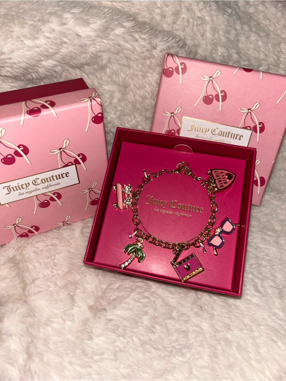 Juicy Couture Beverly Hills Gold-Tone Charm Bracelet with Pink Accents💕🌴